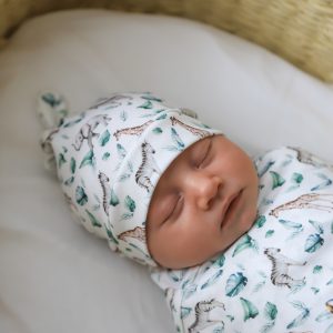 Certified Organic | Baby Jersey Swaddle and Beanie | Safari