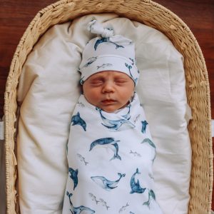 Organic Baby Love | Organic Swaddle with beanie | Ocean